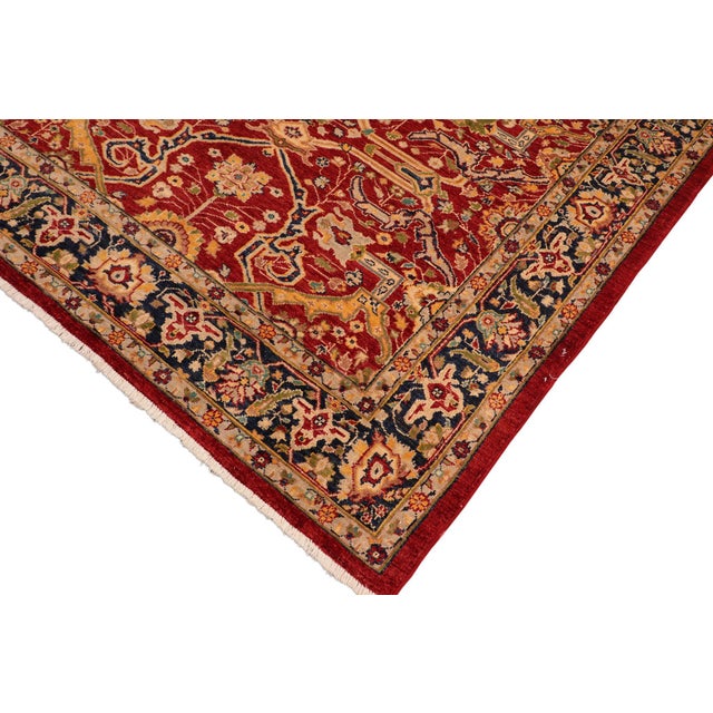 1990s Classic Ziegler Red Blue Hand-Knotted Wool Rug - 6'0'' X 8'11'' For Sale - Image 5 of 8