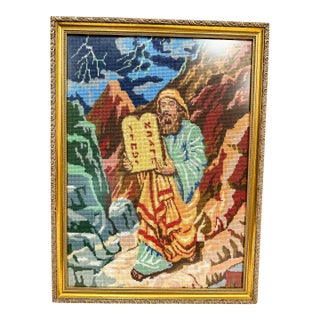 Vintage Needlepoint Embroidery of Moses at Mt.Sinai. For Sale