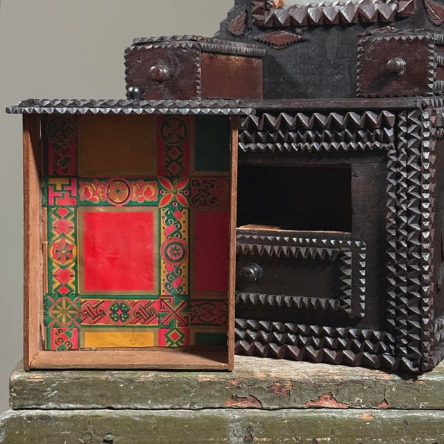 Antique Chip-Carved Tramp Art Dresser With Mirror/Folk Art For Sale - Image 10 of 12