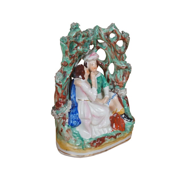 English Antique Staffordshire Romeo & Juliet Lovers in the Garden Figurine For Sale - Image 3 of 11