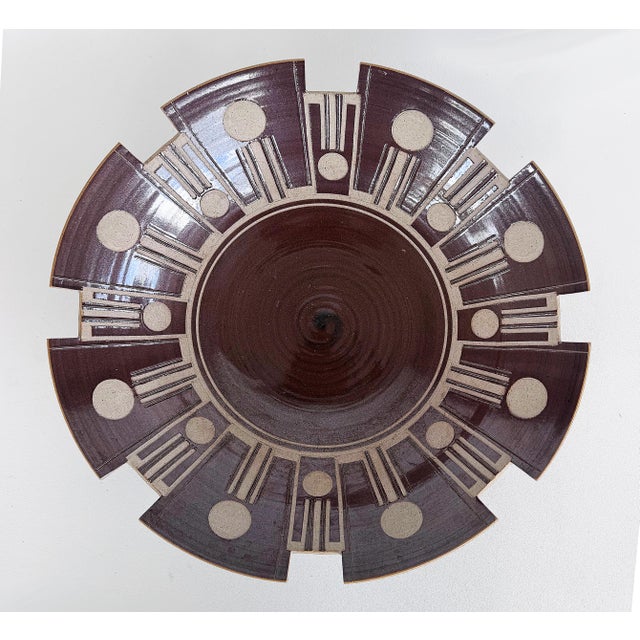 Vintage Overscale Geometric Ceramic Centerpiece Bowl Offered for sale is a large hand-built cutout geometric patterned...