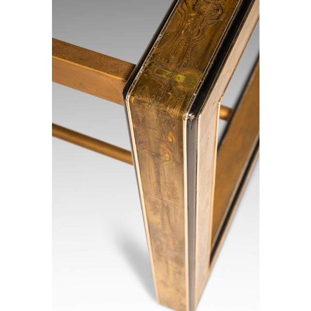 Mid-Century Modern Acid-Etched Brass Desk / Dining Table With Glass Top Attributed to Bernhard Rohne for Mastercraft, Usa, C. 1970s For Sale - Image 15 of 18