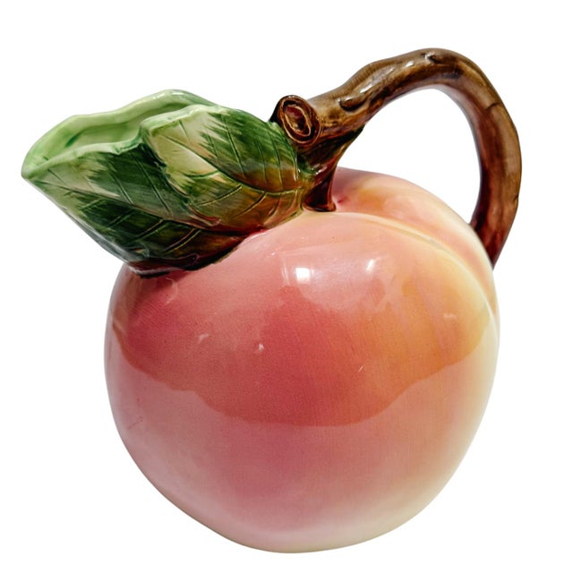 Vintage Majolica Style Peach Ceramic Sculptural Pitcher For Sale - Image 4 of 9
