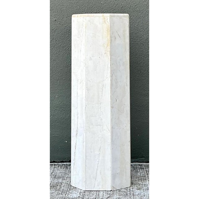 Vintage Medium White Marble Hexagonal Pedestal For Sale - Image 10 of 12