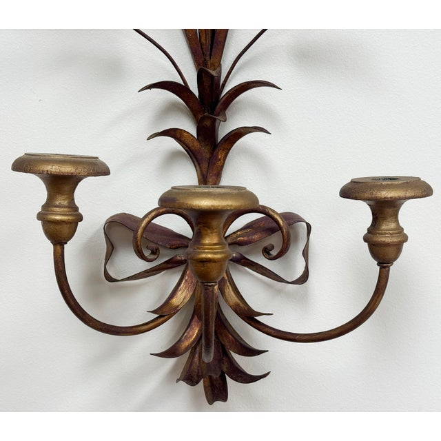 Vintage Gilt Sheaf of Wheat 3-Arm Candle Sconce For Sale In Kansas City - Image 6 of 6