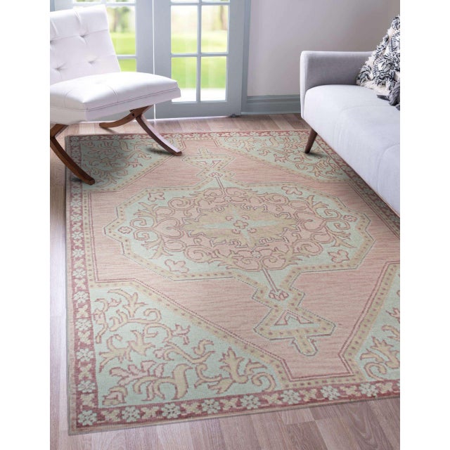 8x10 Lydia Oriental Coral Traditional Medallion Hand Knotted Wool Carpet Rug For Sale - Image 4 of 8