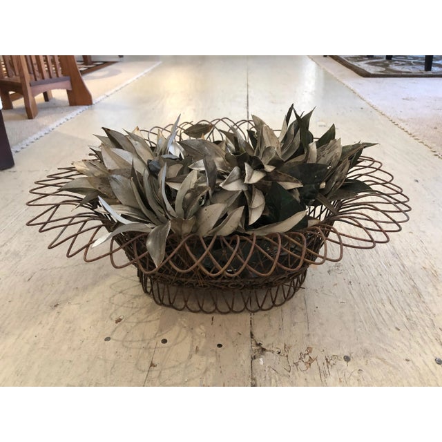19th Century Wire Basket Planter With Decorative Tole Leaves For Sale - Image 11 of 11