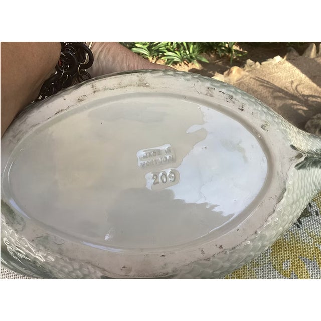 Dove Gray Vintage Majolica Fish Tureen With Ladle | 1950s For Sale - Image 8 of 9