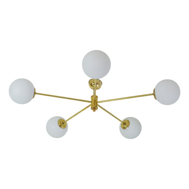 Sputnik Copper Pendant with Milk Glass Shades For Sale