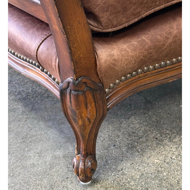 Animal Skin Late 20th Century Old Hickory Tannery Leather Upholstered Bergere Chair For Sale - Image 7 of 12