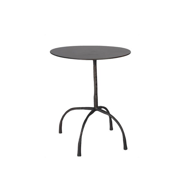 2020s Patinated Steel Side Table With Hammered Metal Leg For Sale - Image 5 of 10