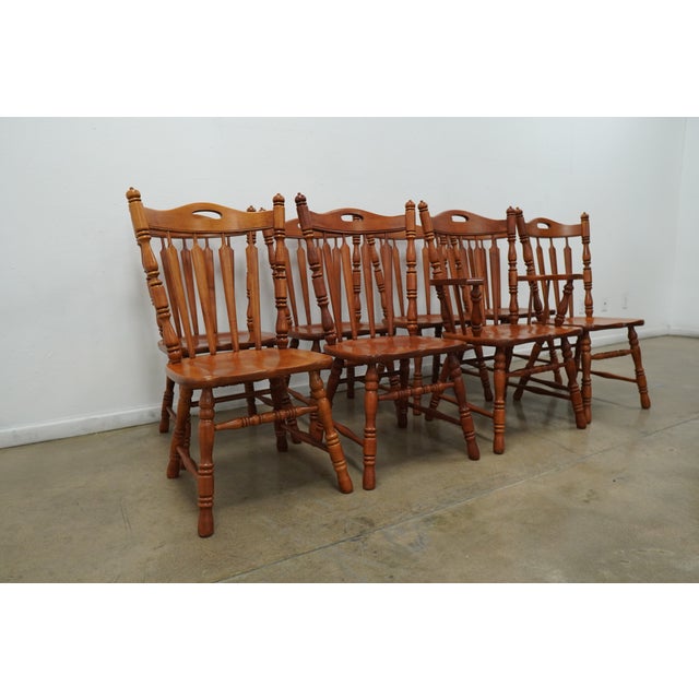 American Vintage Tell City Early American Colonial Solid Wood Dining Chairs (Set of 8) For Sale - Image 3 of 17