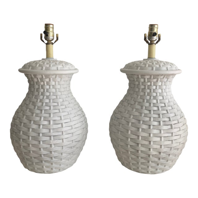 Plaster Basket Table Lamps in the Style of Serge Roche - A Pair For Sale