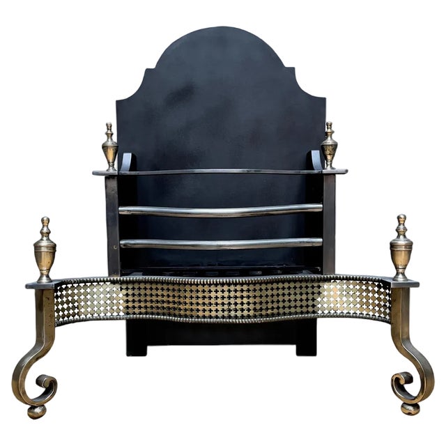 20th Century Georgian Style Brass and Steel Fire Grate For Sale