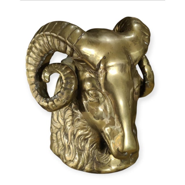 Vintage Pair of Rare Brass Ram's Head Bookends For Sale - Image 4 of 7