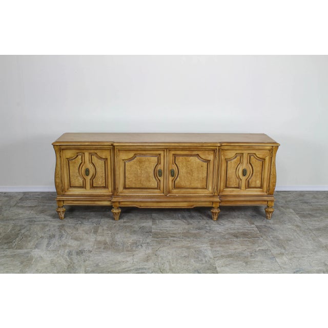 Wood Mid Century Walnut & Burl Wood Low Console Cabinet For Sale - Image 7 of 7