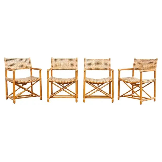 Set of Four McGuire Laced Rawhide Rattan Dining Armchairs For Sale - Image 13 of 13