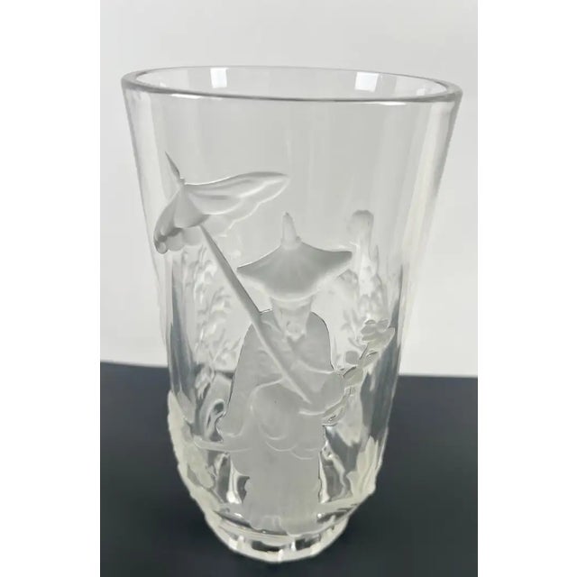 French Verlys French Art Glass “Mandarin” Vase Frosted & Clear Relief Design Circa 1930 For Sale - Image 3 of 18