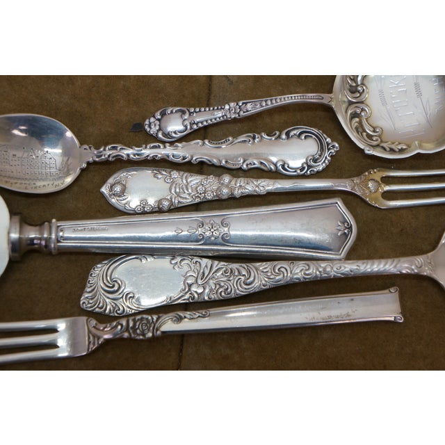 Antique Sterling Silver 925 Serving Utensils Forks Spoons Cake Servers - 12 pcs For Sale - Image 6 of 10