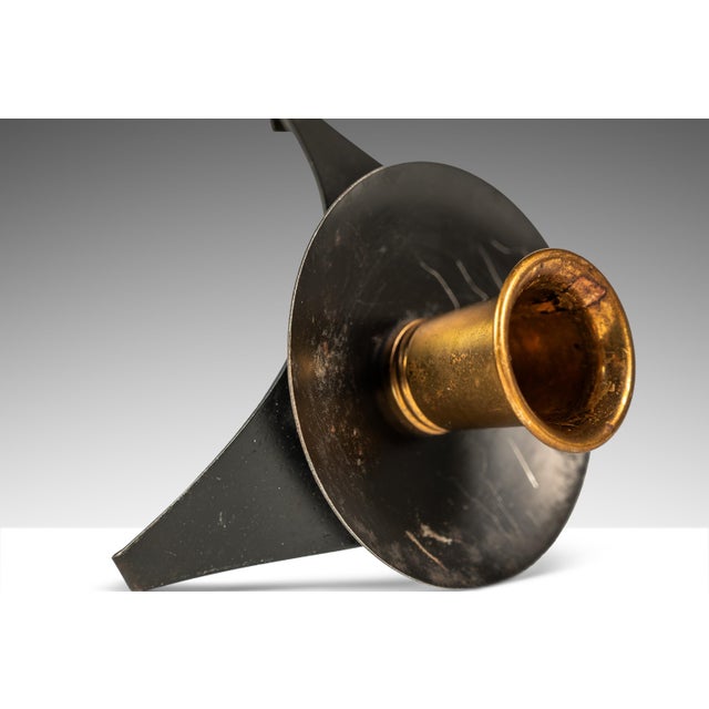 Set of Two (2) Mid-Century Modern Space Age Atomic Era Low Profile Metal Candlestick Holders, Usa, C. 1960s For Sale - Image 10 of 16