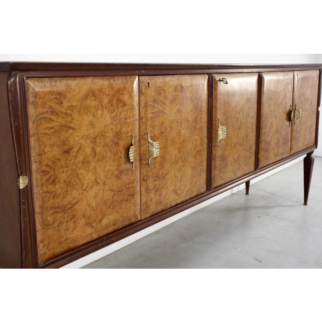 Metal Mid-Century Italian Walnut and Brass Sideboard, 1950s For Sale - Image 7 of 12