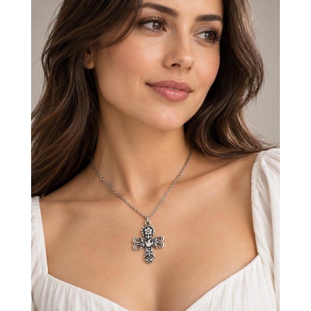 Modern 1970s Retired James Avery Sterling Silver "La Primavera" Cross Necklace For Sale - Image 3 of 7