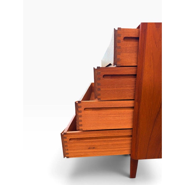 Brown Danish Teak Four-Drawer Dresser | Arne Vodder | Sculpted Pulls & Finished Back | C. 1960s, Attributed For Sale - Image 8 of 13