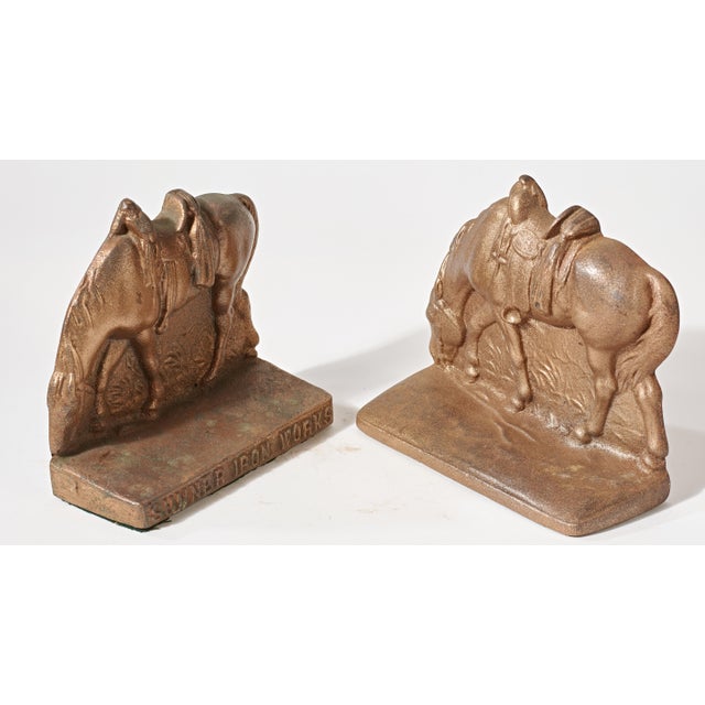 Pair of Vintage Cast Iron Bookends - Horse With Western Saddle For Sale - Image 4 of 5