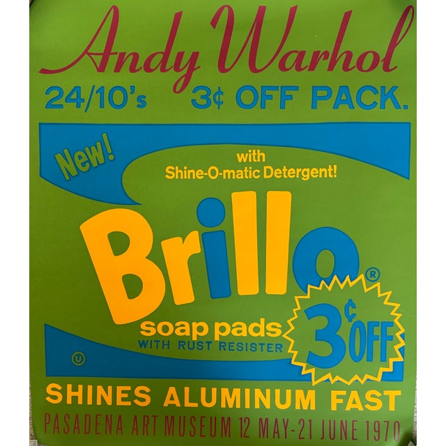 Mid-Century Modern 1970 Original Andy Warhol Pasadena Museum "Brillo Soap Pads'' Vintage Exhibition Screenprint Poster With Copyright For Sale - Image 3 of 8