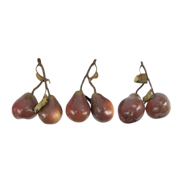 Red Vintage English Penkridge Ceramics Trompe l'Oeil Double William Pear Red Fruit With Tole Leaves Life / Full Size Figure Object For Sale - Image 8 of 8