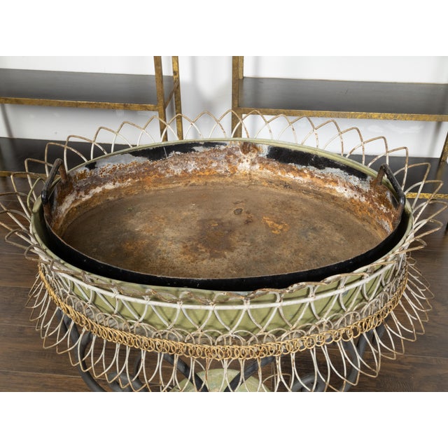 French French Turn of the Century 1900s Two-Tiered Green Painted Oval Jardinière For Sale - Image 3 of 11