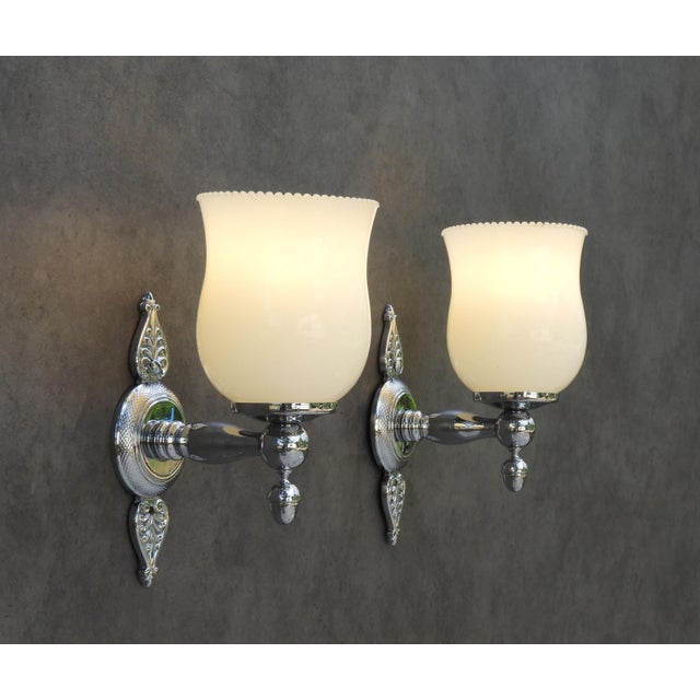 1970s French Neoclassical Chrome Wall Light Sconces, 1970s, Set of 2 For Sale - Image 5 of 6