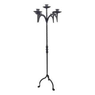 Hand Forged Iron Floor Candelabra 49″ (124cm) Antique Copper Patina 5-Arm Classic Candle Holder Gothic Church Decor For Sale