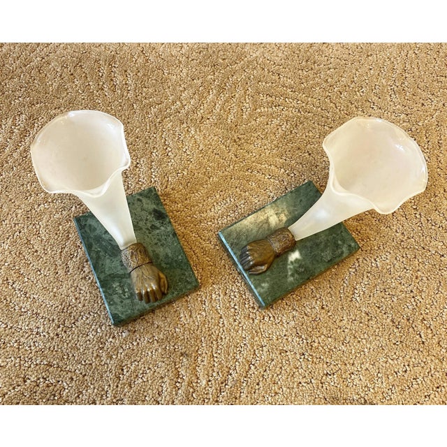 A very beautiful pair of European Continental style rhyton cornucopian trumpet form sculpture vases, circa 20th century,...