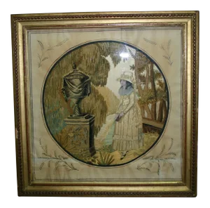 C. 1800s Embroidery Mourning Picture