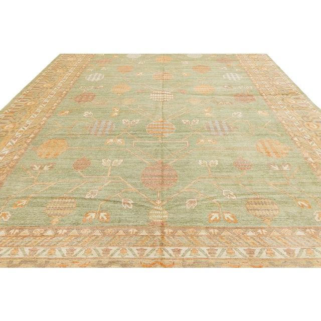 12x15 Serene Sage Green Modern Khotan Style Handmade Wool Area Rug For Sale - Image 12 of 12