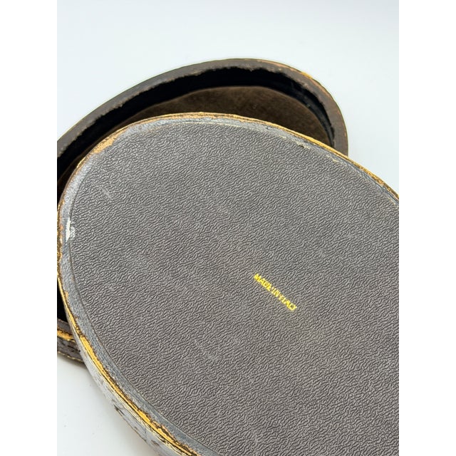 Rustic Vintage Italian Florentine Tooled Leather Oval Box For Sale - Image 3 of 5