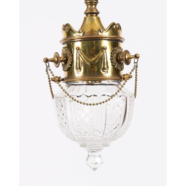 Pink Antique Edwardian Brass & Cut Crystal Ceiling Lights, 1900, Set of 2 For Sale - Image 8 of 16