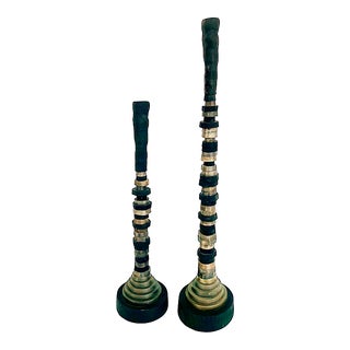 Contemporary Industrial Post-Modern Candlesticks, Metal & Resin- a Pair For Sale