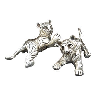 D’Argenta Silver-Plated Tiger Cubs – Ricardo Del Rio – Set of Two For Sale
