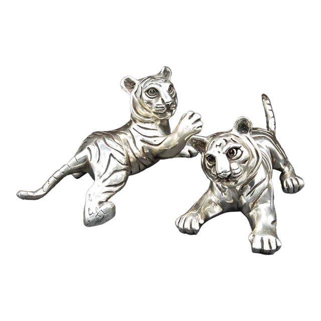D’Argenta Silver-Plated Tiger Cubs – Ricardo Del Rio – Set of Two For Sale