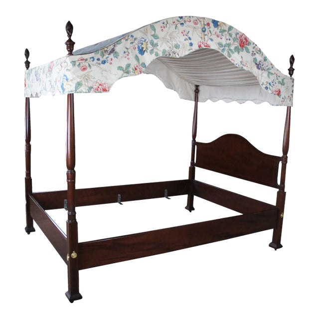 20th Century Hepplewhite Inlaid Mahogany 4 Post Canopy Tester Double Size Bed For Sale
