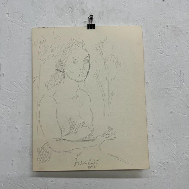 Antique White 1955 Federico Cantú Art Drawing Set of Six Sheets Pencil on Paper Mexico For Sale - Image 8 of 13