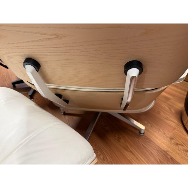 Wood Eames White leather white Ash Lounge chair by Herman Miller 2014 Clean For Sale - Image 7 of 18