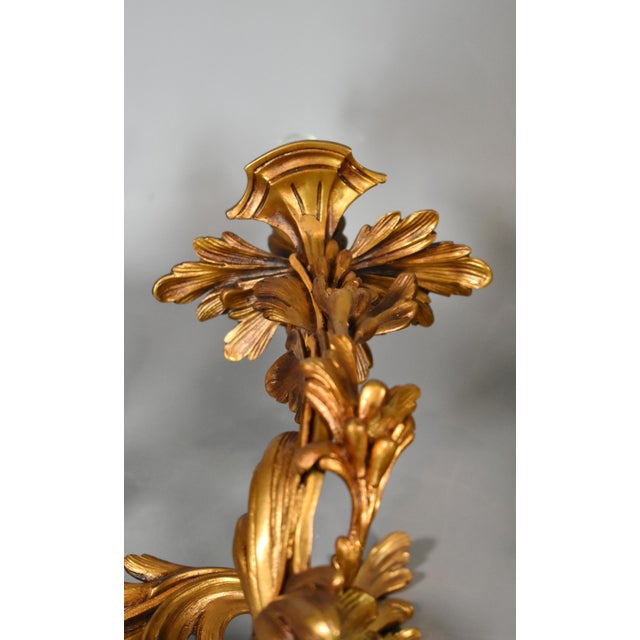 Gold Large Louis XV Style Gilt Bronze Wall Sconces, 1890s, Set of 2 For Sale - Image 8 of 17