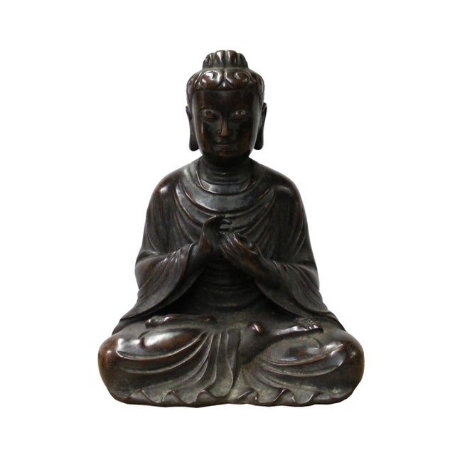 Brown Handmade Bronze Finish Decent Look Sitting Buddha Statue For Sale - Image 8 of 8