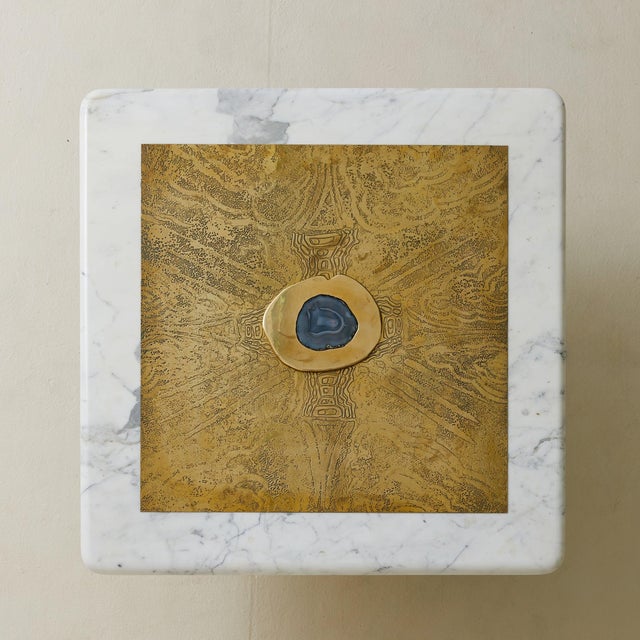 A rare coffee table by Belgian designer Willy Daro, crafted in the 1970s. The square top rests on a cylindrical base of...