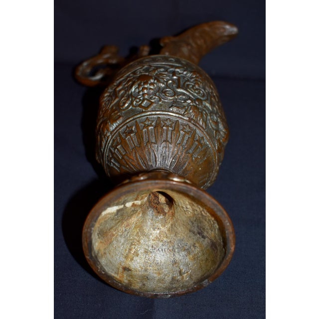 Antique Victorian Cast Metal Ewer Pitcher 12.5” Ornate Bacchus Grape Vines Urn For Sale - Image 15 of 15