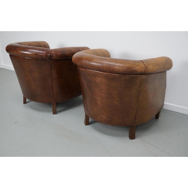 Vintage Dutch Cognac Colored Leather Club Chairs, Set of 2 For Sale - Image 17 of 18