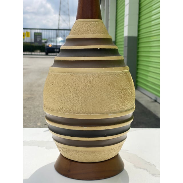 1960s Mid-Century Drip Pottery Table Lamps With Shades - a Pair For Sale - Image 10 of 12